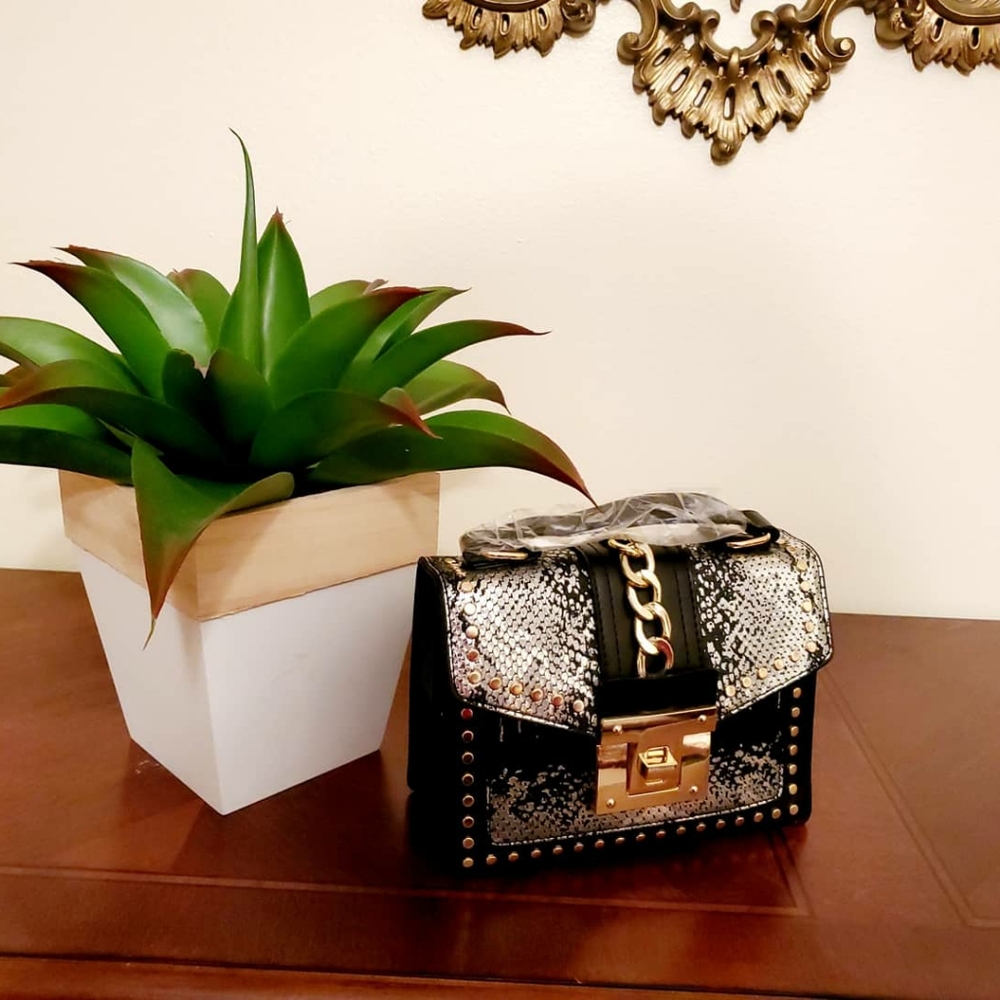 Black and Silver snakeskin pattern purse.